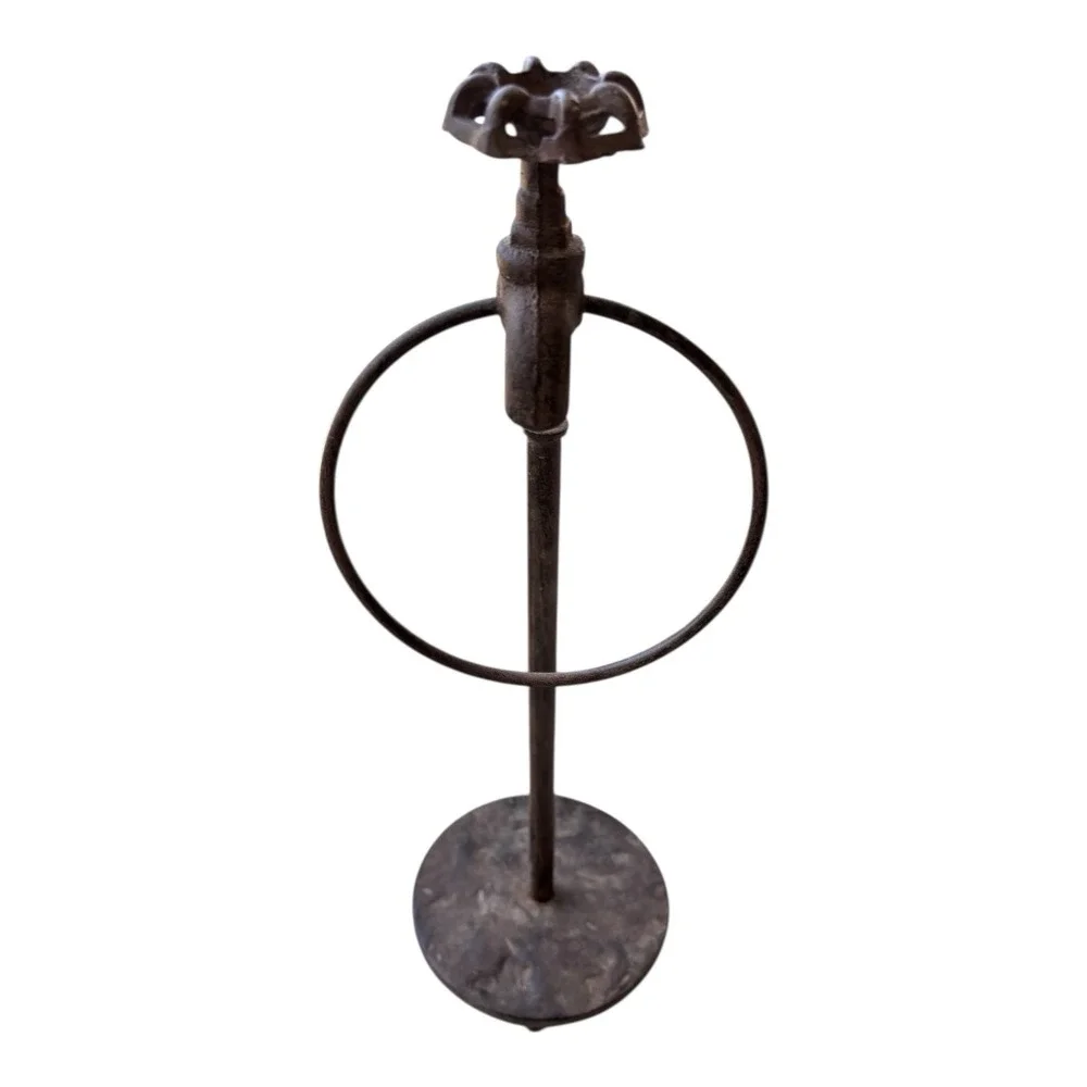Rustic Industrial Faucet Towel Ring Stand Freestanding Metal Steampunk Farmhouse